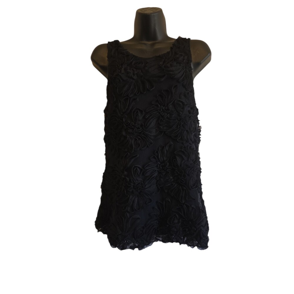 Banana Republic Textured Floral Applique Sleeveless Top Size M Black
